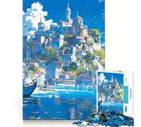 Puzzle de 1000 pièces représentant Un Paysage Urbain de pêche Anime,Un Jeu de Concentration mentale sans Espace,Un Design ajusté et interactif pour stimuler Le Cerveau à la Maison (38x26cm)