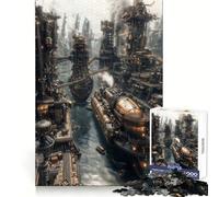 Puzzle de 1000 pièces représentant Un Paysage Urbain Industriel Steampunk avec des navires, idéal pour Les Adolescents Jeu de logique et de Loisirs, Bords Fins, Cadeau Original 50x75cm
