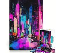 Puzzle de 1000 pièces représentant Un Paysage Urbain néon, avec des Crayons à gratter, pour Adultes Jeu intellectuel apaisant et décoratif Mural de qualité (38x26cm)