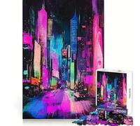 Puzzle de 1000 pièces représentant Un Paysage Urbain néon, avec des Crayons à gratter, pour Adultes Jeu intellectuel apaisant et décoratif Mural de qualité (38x26cm)