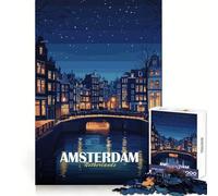 Puzzle de 1000 pièces représentant Un Paysage Urbain Nocturne d'Amsterdam,aux Pays-Bas,idéal pour Les Adolescents Stimulation cérébrale,détente et Confort Découpe de qualité supérieure Cadeau Parfait