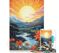 Puzzle de 1000 pièces représentant Un Paysage Vibrant avec rivière et Fleurs,idéal pour Les Adolescents Jeu Stimulant l'esprit,Assemblage Solide et sécurisé,activité de Partage ou Entre Amis