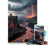 Puzzle de 1000 pièces représentant Un Paysage volcanique avec château et éclairs Jeu pour Adultes,découpé au Laser pour Un Assemblage Parfait,Une activité enrichissante pour Les Jours de Pluie