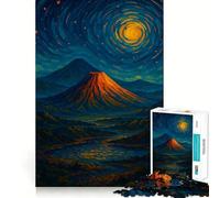 Puzzle de 1000 pièces représentant Un Paysage volcanique sous Un Ciel Nocturne tourbillonnant,idéal pour Les Adultes Jeu de réflexion,découpe de précision,Bords Lisses,défi Amusant pour Passer