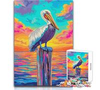 Puzzle de 1000 pièces représentant Un pélican coloré sur Un Poteau au Coucher du Soleil Jeu ludique et éducatif pour Adolescents Cadeau Unique pour Les fêtes Dimensions:38x26cm