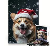 Puzzle de 1000 pièces représentant Un Pembroke Welsh Corgi et Un Bonnet de Père Noël (38x26cm) pour Adultes Amélioration de la mémoire et Loisirs Décoration Murale Découpe Nette