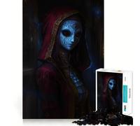 Puzzle de 1000 pièces représentant Un Personnage mystérieux au Masque de Diable à Capuche Rouge, idéal pour Adultes Jeu intellectuel apaisant et décoratif Mural de qualité (38x52cm)