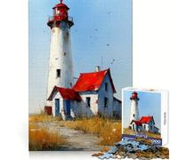 Puzzle de 1000 pièces représentant Un Phare à l'aquarelle avec Une Maison au Toit Rouge, idéal pour Les Adolescents Activité ludique et relaxante, Bords précis, Cadeau attentionné (38x26cm)