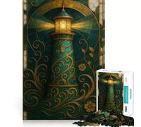 Puzzle de 1000 pièces représentant Un Phare orné, en vitrail, pour Adultes Jeu de logique Solide, Amusant et Facile à réaliser Découpe de précision Idée Cadeau de Noël (38x26cm)