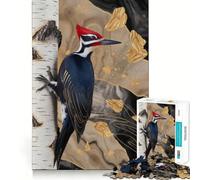 Puzzle de 1000 pièces représentant Un pic à tête Rouge sur Un Bouleau, idéal pour Les Adolescents Jeu de logique mentale, d'évasion et de Calme Objet de Collection aux Bords Fins (50x75cm)