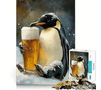 Puzzle de 1000 pièces représentant Un Pingouin avec Un Verre de bière dans la Neige, pour Adultes Jeu cognitif et Amusant à Assembler Ensemble Pièce de Collection (50x75cm)