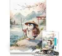 Puzzle de 1000 pièces représentant Un Pingouin Voyageur dans Un Paysage Japonais, idéal pour Les Adolescents Décoration Murale ludique et créative (38x26cm)