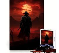 Puzzle de 1000 pièces représentant Un Pistolero de l'Ouest sur Fond de Lune Rouge (50x75cm) pour Adultes Idéal pour se détendre, créer et se divertir Bords précis Un Cadeau de Noël Parfait