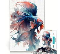 Puzzle de 1000 pièces représentant Un Poisson Combattant Siamois à l'aquarelle Jeu d'adresse créatif Découpe Nette Composants Robustes Idéal pour Les Voyages pour Les Cerveaux (38x52cm)