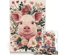 Puzzle de 1000 pièces représentant Un porcelet avec Un Arrangement Floral, idéal pour Les Adolescents Jeu de logique et de Train, décoration Murale légère et relaxante aux découpes Lisses (38x26cm)