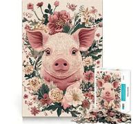 Puzzle de 1000 pièces représentant Un porcelet avec Un Arrangement Floral, idéal pour Les Adolescents Décoration Murale Amusante et Facile à découper (38x52cm)
