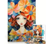 Puzzle de 1000 pièces représentant un portrait à l'aquarelle avec des accents floraux,idéal pour les adolescents Jeu de mémoire amusant,propre et sans couture,activité de groupe relaxante en intérieur