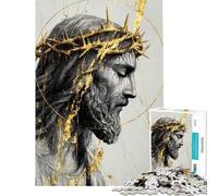 Puzzle de 1000 pièces représentant Un Portrait Abstrait de Jésus-Christ avec des dorures Jeu de société pour Adultes et familles Cadeau Unique pour Un Anniversaire ou Noël (38x26cm)