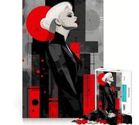 Puzzle de 1000 pièces représentant Un Portrait Abstrait Rouge et Noir pour Adolescents, Collection Recall Upgrade Calm Relax Clear Cut Art (38x52cm)