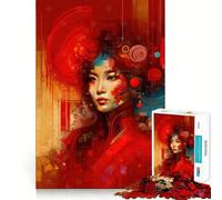 Puzzle de 1000 pièces représentant Un Portrait Abstrait Rouge, idéal pour Les Adolescents Jeu de logique mentale, Silencieux et précis Découpe Ferme pour Les vœux du Père Noël (38x52cm)