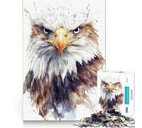Puzzle de 1000 pièces représentant Un Portrait d'aigle à tête Blanche à l'aquarelle Jeu de réflexion créatif Découpe Nette Composants Robustes Idéal pour Les Voyages (38x52cm)