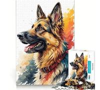 Puzzle de 1000 pièces représentant Un Portrait de Berger Allemand à l'aquarelle Jeu Amusant et Facile à Transporter (38x52cm) Pièces nettes et sans bavures Idéal pour Les Voyages
