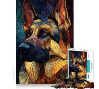 Puzzle de 1000 pièces représentant Un Portrait de Berger Allemand en vitrail, idéal pour Les Adolescents Améliore la mémoire, Loisirs à Domicile, Bords précis, Cadeau Exquis 38x52cm