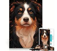 Puzzle de 1000 pièces représentant Un Portrait de Border Collie avec des Paillettes,découpe précise,défi Intelligent et Amusant,Divertissement et décoration de Noël (38x52cm)