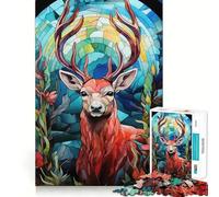 Puzzle de 1000 pièces représentant Un Portrait de cerf en vitrail, idéal pour Les Adolescents Jeu de logique Stimulant, activité à la Maison, Bords Transparents, Cadeau précieux 50x75cm