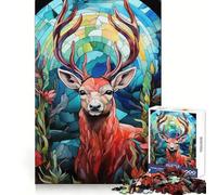 Puzzle de 1000 pièces représentant Un Portrait de cerf en vitrail, pour Adultes, Jeu de réflexion, Divertissement d'intérieur, Bords précis, Objet de Collection 38x26cm