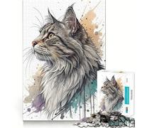 Puzzle de 1000 pièces représentant Un Portrait de Chat à l'aquarelle Jeu de Concentration mentale Découpe de précision Bords Lisses Jeu de Construction de Liens significatifs (38x26cm)