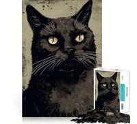 Puzzle de 1000 pièces représentant Un Portrait de Chat Noir,Style Vintage,Assemblage précis,Jeu créatif et Amusant,Jeu de Paix,Cadeau apaisant pour Noël (38x26cm)