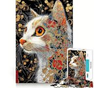 Puzzle de 1000 pièces représentant Un Portrait de Chat orné de détails Floraux, idéal pour Les Adolescents Jeu cognitif et Relaxant Finition Premium Liste de souhaits du Père Noël (50x75cm)