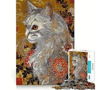 Puzzle de 1000 pièces représentant Un Portrait de Chat orné de Motifs Floraux, idéal pour Les Adolescents Jeu intellectuel Stimulant et apaisant Découpe de qualité Cadeau de Saison (38x26cm)