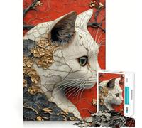 Puzzle de 1000 pièces représentant Un Portrait de Chat orné, idéal pour Les Adolescents Un Jeu Stimulant et apaisant, Un Cadeau Unique à Assembler (50x75cm)