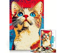 Puzzle de 1000 pièces représentant Un Portrait de Chat Pop Art, idéal pour Les Adultes Un Puzzle Relaxant et apaisant, Parfait pour Un Cadeau de Noël (38x52cm)