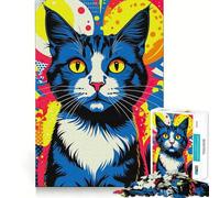 Puzzle de 1000 pièces représentant Un Portrait de Chat Pop Art, Jouet cognitif pour Adultes, à Assembler Ensemble pour se divertir (38x26cm)