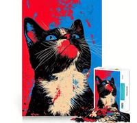 Puzzle de 1000 pièces représentant Un Portrait de Chat Rouge et Bleu,idéal pour la décoration,Le Jeu cognitif et comme Cadeau d'anniversaire (38x52cm)