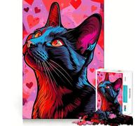 Puzzle de 1000 pièces représentant Un Portrait de Chat stylisé sur Fond de cœurs, idéal pour Adultes Un Jeu de réflexion Amusant et Amusant à Partager Découpe de précision Cadeau Unique 38x52cm