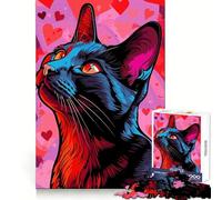Puzzle de 1000 pièces représentant Un Portrait de Chat stylisé sur Fond de cœurs, idéal pour Adultes Un Jeu de réflexion Amusant et Amusant à Partager Découpe de précision Cadeau Unique 38x52cm