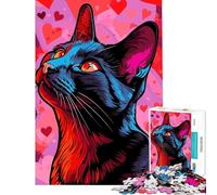 Puzzle de 1000 pièces représentant Un Portrait de Chat stylisé sur Fond de cœurs Idéal pour Un Anniversaire ou Noël Décoration Parfaite Jeu de Construction à Faire soi-même Convient aux Enfants