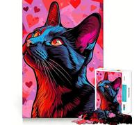 Puzzle de 1000 pièces représentant Un Portrait de Chat stylisé sur Fond de cœurs, pour Adultes Jeu de logique et de précision, idéal pour Jouer à l'intérieur ou comme Cadeau précieux 38x26cm