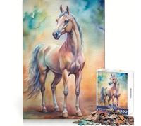 Puzzle de 1000 pièces représentant Un Portrait de Cheval à l'aquarelle, idéal pour Adultes, Stimulant la réflexion stratégique, détente et Cadeau de Noël Original (38x26cm)