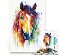 Puzzle de 1000 pièces représentant Un Portrait de Cheval à l'aquarelle,idéal pour Les Adolescents activité ludique et stimulante de Haute précision,découpe précise et apaisante (38x26cm)