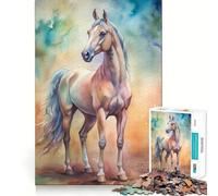 Puzzle de 1000 pièces représentant Un Portrait de Cheval à l'aquarelle Jeu de développement cognitif Surface Lisse sans bavures Activité relaxante en Groupe à l'intérieur (38x52cm)