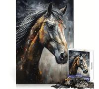 Puzzle de 1000 pièces représentant Un Portrait de Cheval au Fusain,idéal pour Adultes Finition Nette,Bords impeccables Cadeau d'anniversaire (38x52cm)