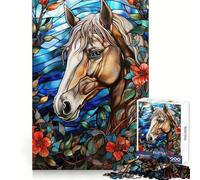 Puzzle de 1000 pièces représentant Un Portrait de Cheval en vitrail avec des Fleurs pour Adultes Jeu Intelligent et Amusant à réaliser en intérieur Découpe Lisse pour Les vœux