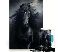 Puzzle de 1000 pièces représentant Un Portrait de Cheval Noir,découpe précise,Jeu de réflexion,Cadeau Facile à Jouer,Cadeau d'anniversaire Amusant (38x26cm)