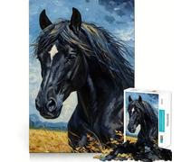 Puzzle de 1000 pièces représentant Un Portrait de Cheval Noir Jeu de précision et de Coordination,idéal pour Les Moments de détente et de Calme,ou comme décoration de Noël (38x26cm)