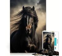 Puzzle de 1000 pièces représentant Un Portrait de Cheval Noir,pièces Parfaitement ajustées,Jeu de Concentration Amusant,Moment de détente et de Plaisir,décoration de Noël (38x52cm)